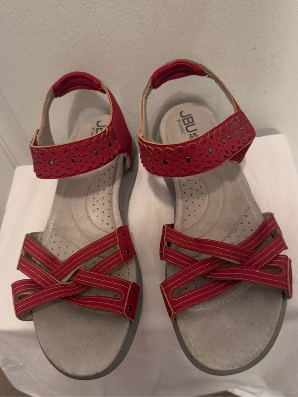 JBU Women’s Red Strappy Ankle Sandals9M